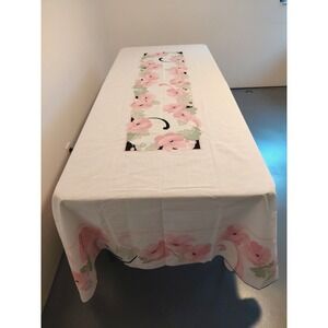 NEW Tablecloth ANDRE RICHARD 64x106 Pink White Linen Style Vintage POPPY Prairie